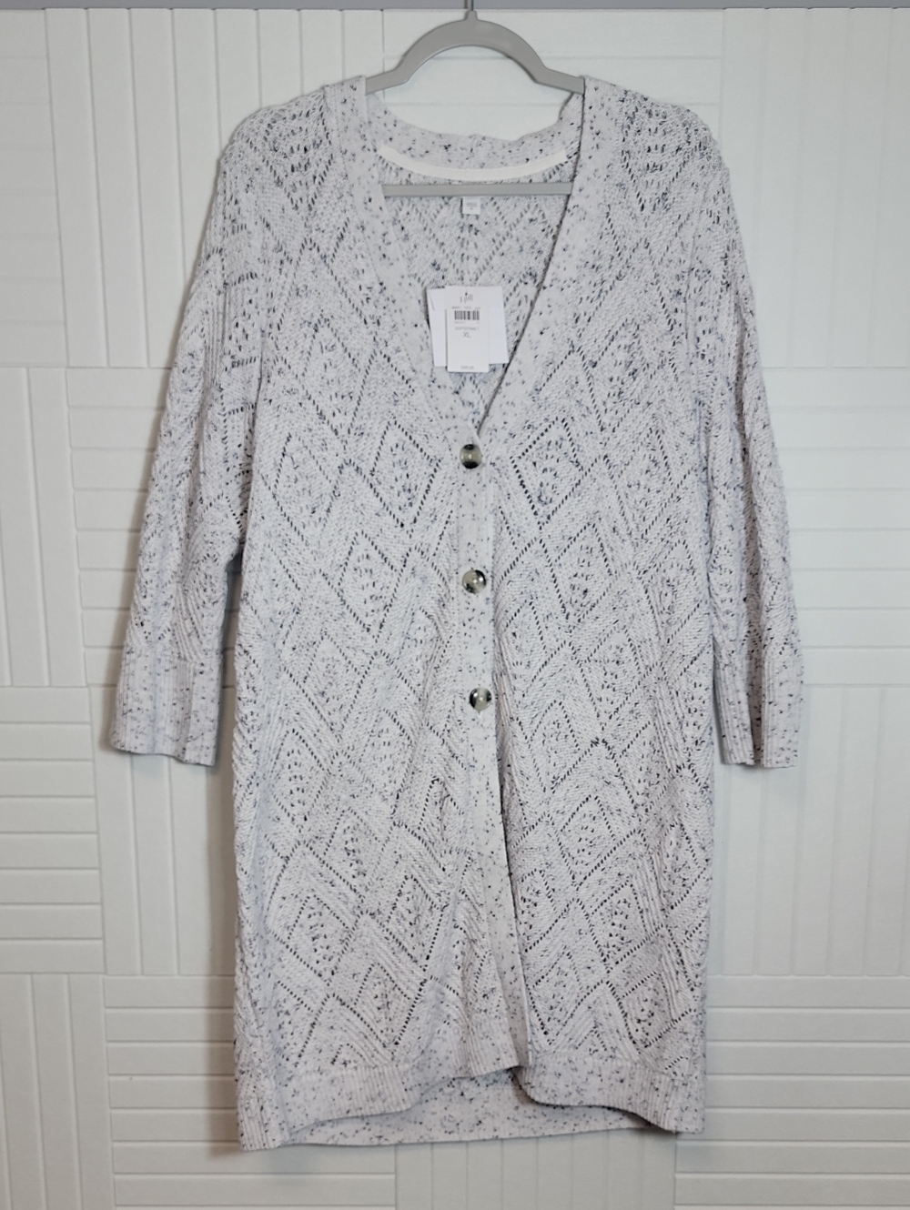 J. Jill 100% Cotton Light Gray V Neck Button Down Cardigan Sweater Size XL